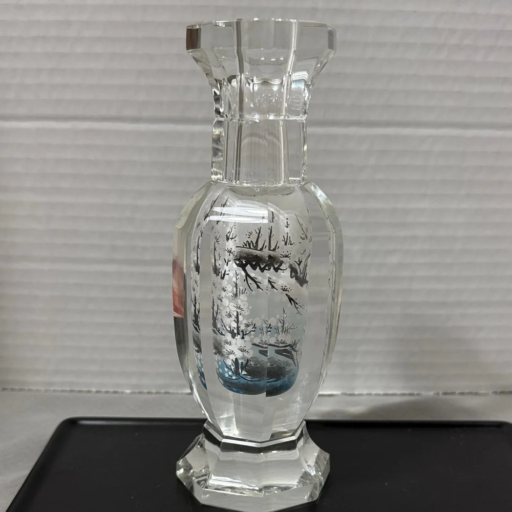 Vintage Collectible Reverse Painted Crystal Japanese Apple Blossom Gift Bud Vase